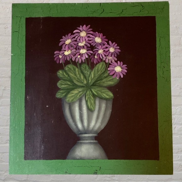 Set of 2 Hand-Painted Floral Wall Art on Wood –Green Frame–Rustic & Cottagecore - Picture 2 of 8